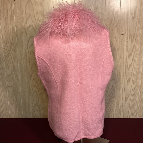 Lisa International Boiled Wool Pink Vest with Faux feather collar womens Size L - Picture 5 of 11